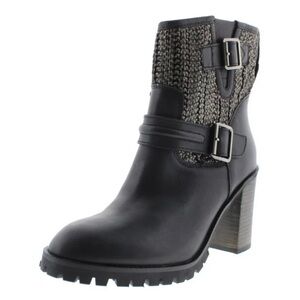 CHINESE LAUNDRY biker boots Women’s 10 Black Cable Knit chunky Leafy Y2K gothic